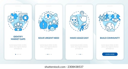 Become trendsetter blue onboarding mobile app screen. Market trend walkthrough 4 steps editable graphic instructions with linear concepts. UI, UX, GUI template. Myriad Pro-Bold, Regular fonts used