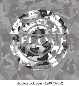 Become written on a grey camouflage texture