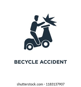 becycle accident icon. Black filled vector illustration. becycle accident symbol on white background. Can be used in web and mobile.