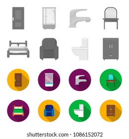A bed, an armchair, a toilet, a wardrobe.FurnitureFurniture set collection icons in monochrome,flat style vector symbol stock illustration web.