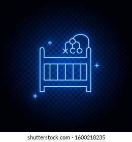 bed, baby neon icon. Blue neon vector icon. Transparent background.