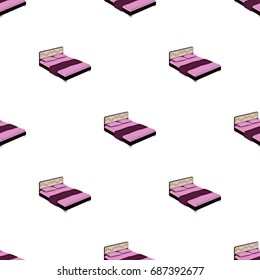 A bed with a back, pillows and a coverlet. Beds single icon in cartoon style vector symbol stock illustration web.