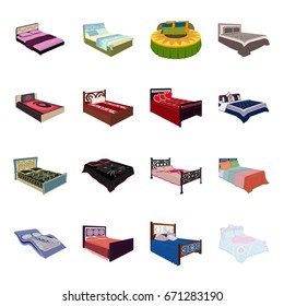 A bed with a back, round, curved and other kinds of the goods. Beds set collection icons in cartoon style vector symbol stock illustration web.