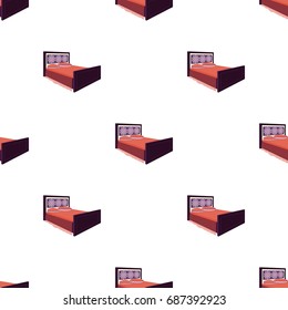 A bed with backs, pillows and a coverlet. Beds single icon in cartoon style vector symbol stock illustration web.