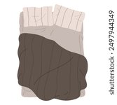 Bed with beddings. Cozy bed with cotton blanket and pillows, modern bedroom furniture top view flat vector illustration. Comfortable bed view from above