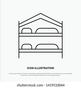 Bed, Bedroom, , Service, Hotel Vector Line Icon