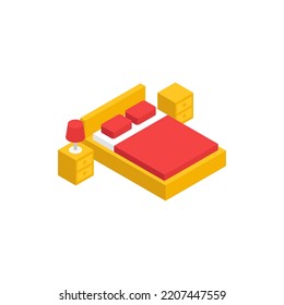 Bed and bedside tables isometric icon