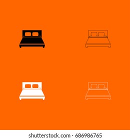 Bed black and white set icon .