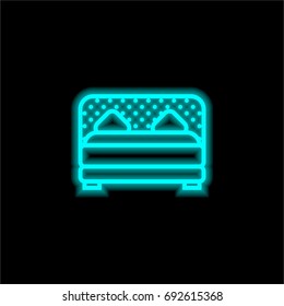 Bed blue glowing neon ui ux icon. Glowing sign logo vector