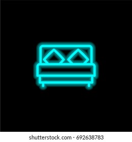 Bed blue glowing neon ui ux icon. Glowing sign logo vector