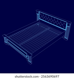 Bed with a blue headboard and a blue footboard. The bed is a modern design with clean lines and a minimalist look. The blue headboard adds a touch of elegance to the bed