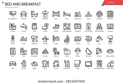Bed And Breakfast Accommodation Hospitality Cozy Icon Set
