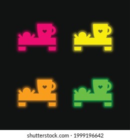 Bed And Breakfast Four Color Glowing Neon Vector Icon