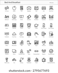Bed Breakfast Guest House Accommodation Icon Set Vector