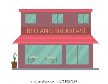 Bed and Breakfast hostel in flat style. Vector illustration. hotel facade icon.