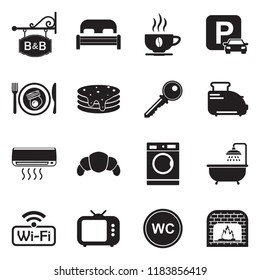 Bed And Breakfast Icons. Black Flat Design. Vector Illustration. 