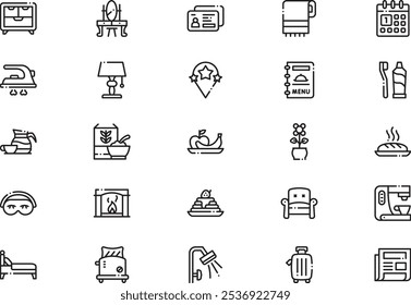 Bed and breakfast icons collection is a vector illustration with editable stroke.