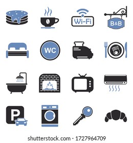 Bed And Breakfast Icons. Two Tone Flat Design. Vector Illustration.