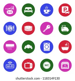 Bed And Breakfast Icons. White Flat Design In Circle. Vector Illustration. 