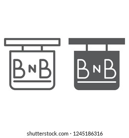 Bed and breakfast line and glyph icon, hotel and sleep, signboard sign, vector graphics, a linear pattern on a white background, eps 10.