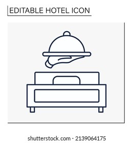  Bed And Breakfast Line Icon. Service In Small Hotel. Private Room For Sleep For Night With Morning Meal.Hotel Concept. Isolated Vector Illustration. Editable Stroke