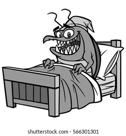 Bed Bug in Bed Illustration