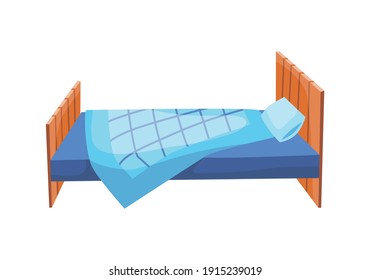 Caricatura de la cama. Ilustración vectorial de la cama de color con almohada y cubierta. Icono del mobiliario