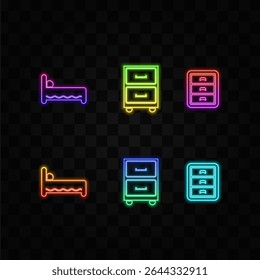 Bed, closet, wardrobe icon. neon style, logo isolated on white background. Single and double bed. Hostel, hotel, hotel.