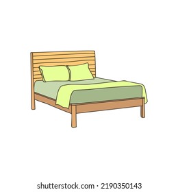 Bed colorful doodle illustration in vector. Bed colorful icon in vector. Bed illustration.