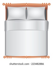 Bed complete with a wooden frame. Vector illustration.