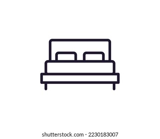 Bed concept. Modern outline high quality illustration for banners, flyers and web sites. Editable stroke in trendy flat style. Line icon of hotel. 
