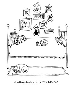 bed in cozy room