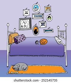 bed in cozy room