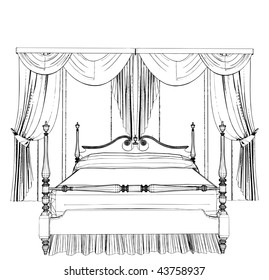 Bed and Curtain Vector 02