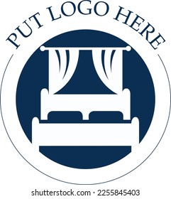 Logotipo de vectores aislados de forma redondeada de cama, cortinas y almohadas