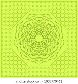 bed design. pillow print with mandala, ethnic pattern. vector illustration. yellow green color