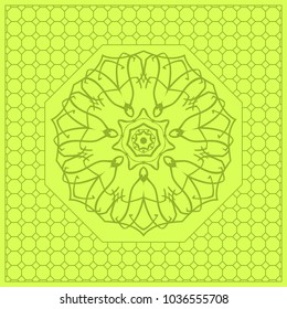 bed design. pillow print with mandala, ethnic pattern. vector illustration. yellow green color