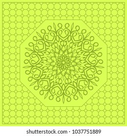 bed design. pillow print with mandala, ethnic pattern. vector illustration. yellow green color
