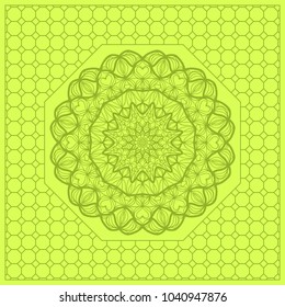 bed design. pillow print with mandala, ethnic pattern. vector illustration. yellow green color