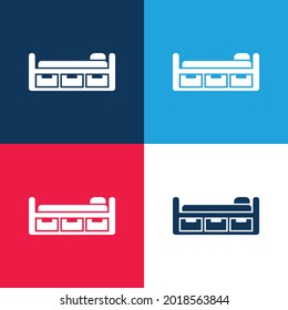 Diseño de cama con tres dibujos azul y rojo cuatro colores conjunto de iconos mínimo