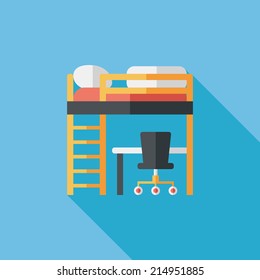 bed and desk flat icon with long shadow