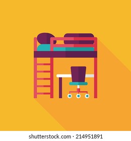bed and desk flat icon with long shadow