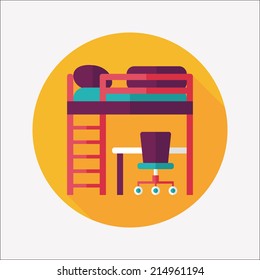 bed and desk flat icon with long shadow