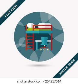bed and desk flat icon with long shadow