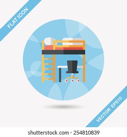 bed and desk flat icon with long shadow