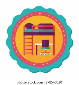 bed and desk flat icon with long shadow