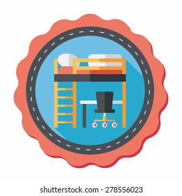 bed and desk flat icon with long shadow