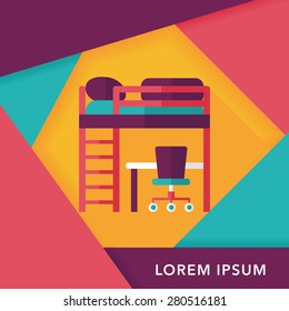 bed and desk flat icon with long shadow
