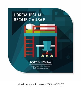 bed and desk flat icon with long shadow