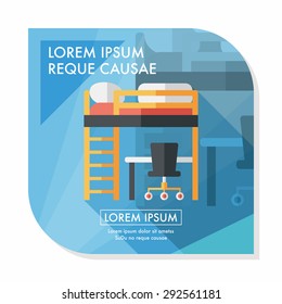 bed and desk flat icon with long shadow